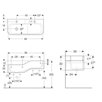Lavoar dublu pentru copii Geberit Bambini, 90x39 cm, stânga, fără preaplin, 2 orificii baterie, alb alpin